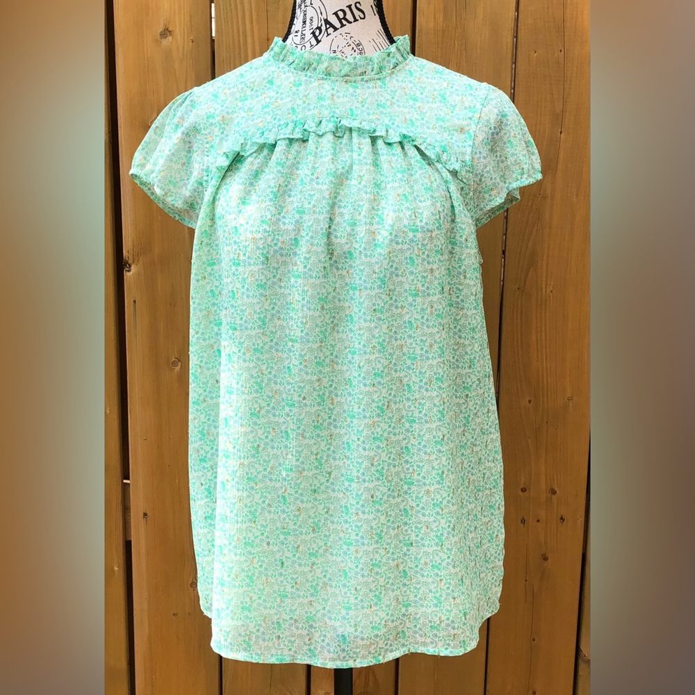 Joie Green and Gold Fleck Ladies Blouse Size Medium